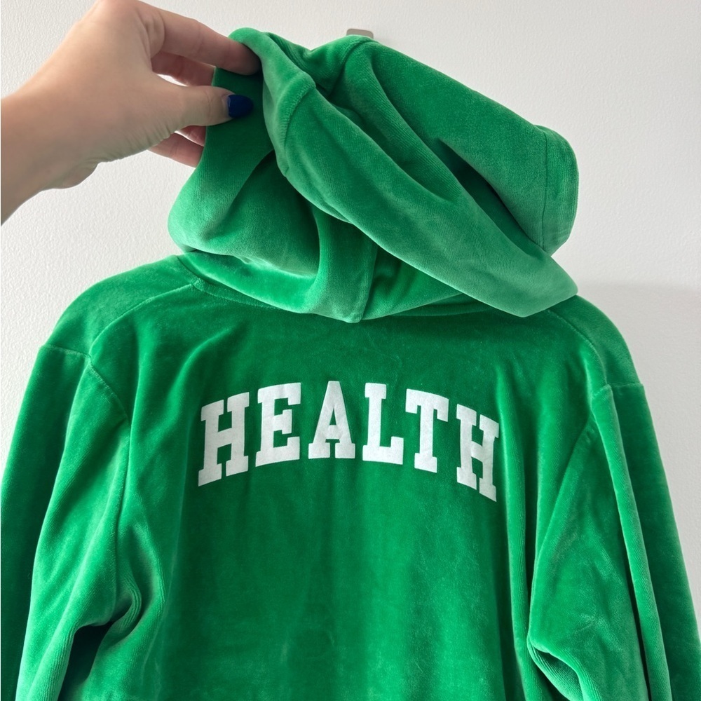 SPORTY & RICH Health Ivy Velour Zipped Hoodie in Green XL - Picture 6 of 8